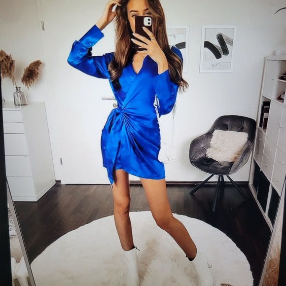 Zara Satin Wrap Blue Mini Dress - Picture 7 of 10